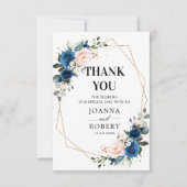 Romantische Navy Blue Blush Rose Dankeskarte (Vorderseite)