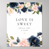 Romantische Navy Blue Floral Liebe ist Sweet Desse Poster (Vorne)