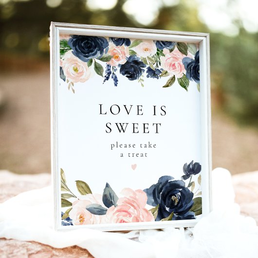Romantische Navy Blue Floral Liebe ist Sweet Desse Poster