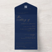 Romantische Navy Blue Gold Delicate Script Hochzei All In One Einladung (Innen Boden)
