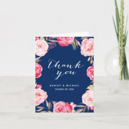 Romantische Navy Blue Pink Rose Blumen Danke