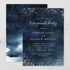 Romantische Navy Blue Silver Engagement Party Einladung