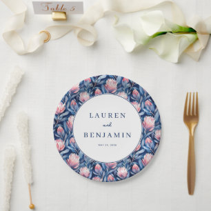 Romantische Navy-Blumen-Wasserfarbe Pappteller