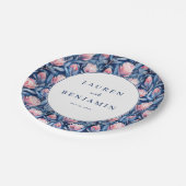 Romantische Navy-Blumen-Wasserfarbe Pappteller (Schrägansicht)