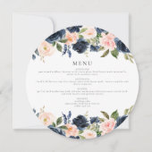 Romantische Navy Blush Floral Circle Dinner Menü K Einladung (Vorderseite)