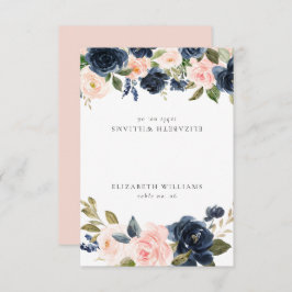 Romantische Navy Blush Floral Gastname Platzkarte