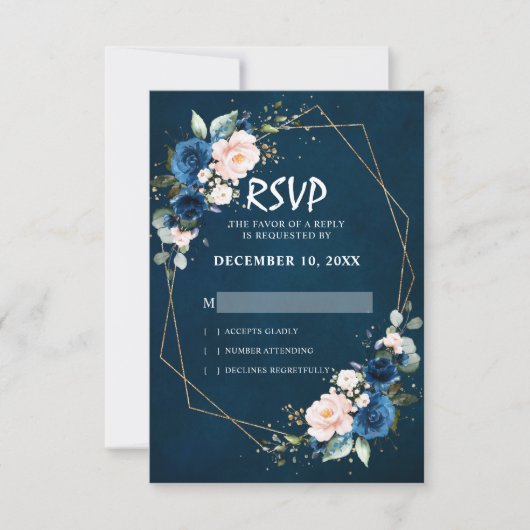 Romantische Navy Blush Pink Floral Geometric RSVP Karte (Vorderseite)