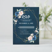 Romantische Navy Blush Pink Floral Geometric RSVP Karte (Stehend Vorderseite)