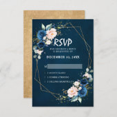 Romantische Navy Blush Pink Floral Geometric RSVP Karte (Vorne/Hinten)
