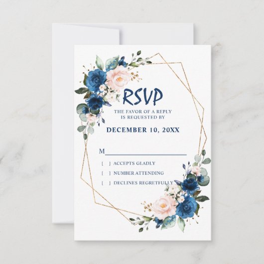Romantische Navy Blush Pink Floral Geometric RSVP Karte (Vorderseite)