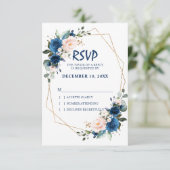 Romantische Navy Blush Pink Floral Geometric RSVP Karte (Stehend Vorderseite)