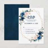 Romantische Navy Blush Pink Floral Geometric RSVP Karte (Vorne/Hinten)