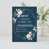 Romantische Navy Blush Pink Floral Geometric RSVP Karte (Stehend Vorderseite)