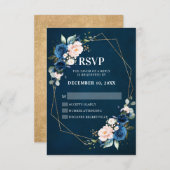 Romantische Navy Blush Pink Floral Geometric RSVP Karte (Vorne/Hinten)