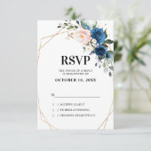 Romantische Navy Blush Pink Floral Geometric RSVP Karte (Stehend Vorderseite)