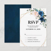 Romantische Navy Blush Pink Floral Geometric RSVP Karte (Vorne/Hinten)