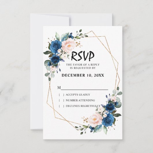 Romantische Navy Blush Pink Floral Geometric RSVP Karte (Vorderseite)