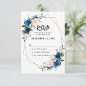 Romantische Navy Blush Pink Floral Geometric RSVP Karte (Stehend Vorderseite)