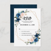 Romantische Navy Blush Pink Floral Geometric RSVP Karte (Vorne/Hinten)