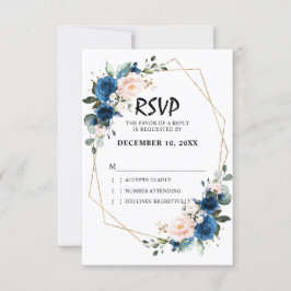 Romantische Navy Blush Pink Floral Geometric RSVP Karte