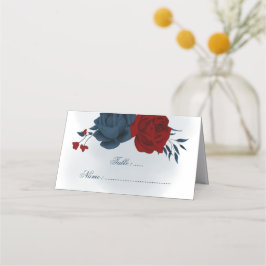 Romantische Navy & Bordeaux-Blume Platzkarte
