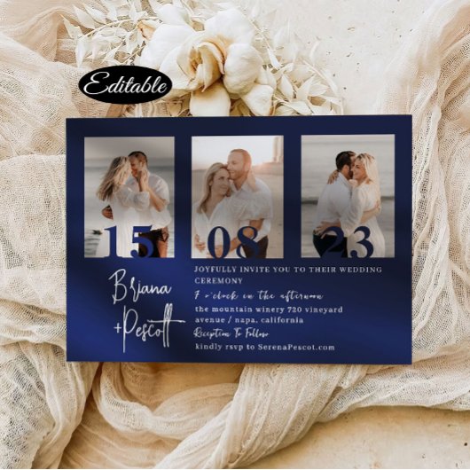 Romantische Navy Foto Collage Wedding Einladung