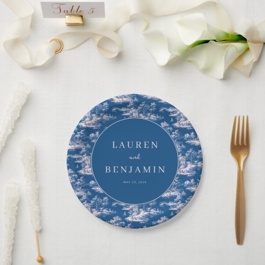 Romantische Navy-Illustrationslandschaft Pappteller (Hochzeit)