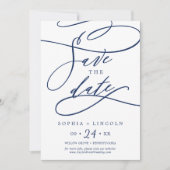 Romantische Navy-Kalligraphie | GEBLÜHT Save The Date (Vorderseite)