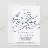 Romantische Navy-Kalligraphie-Rahmen in einer Hoch Einladung (Vorderseite)