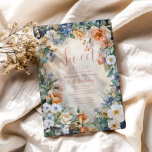 Romantische Navy Pastel Wildblumen Sweet 16