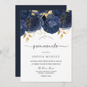 Romantische Navy Rose Elegantes Quinceanera Party Einladung (Vorne/Hinten)