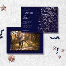 Romantische Navy Rose Gold Stardust Foil Foto Folieneinladung