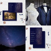 Romantische Navy Rose Gold Stardust Foil Foto Folieneinladung