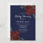 Romantische Navy & Rote Rose Floral Baby Dusche Einladung (Vorderseite)