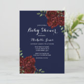 Romantische Navy & Rote Rose Floral Baby Dusche Einladung (Stehend Vorderseite)