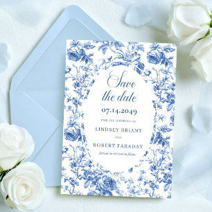 Romantische Navyblaue Florale "Save the Date"-Hoch Einladung