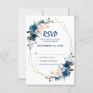 Romantische Navyblaue Rosa Florale Geometrie RSVP Karte