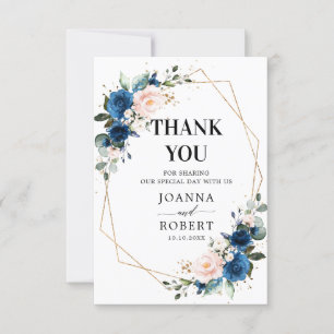 Romantische Navyblaue Rosen-Blüten-Geometrie Dankeskarte