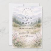 Romantische Nebelberg-Wald-Hochzeit Save The Date (Vorderseite)