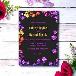 Romantische Neonfarben Rose glänzen blumenreiche H Einladung