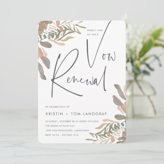 Romantische Neutral Boho Floral Vow Erneuerung Einladung (Stehend Vorderseite)