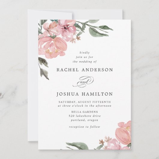 Romantische neutrale Blütenfarbe | Hochzeit Einladung (Vorderseite)