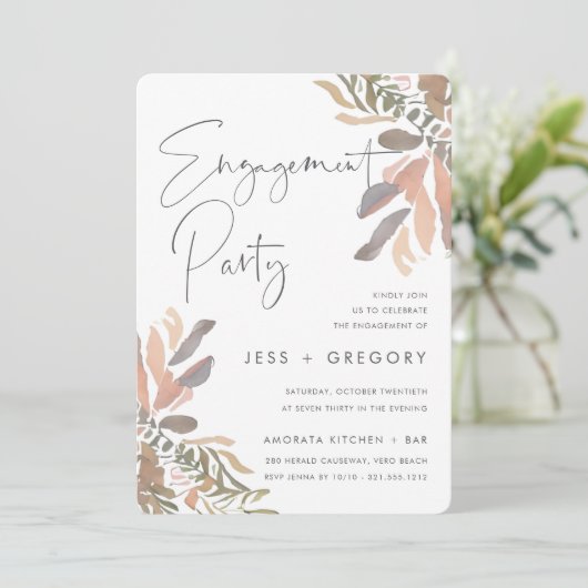 Romantische Neutrale Boho Floral Engagement Party Einladung (Stehend Vorderseite)