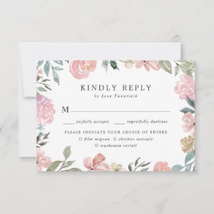 Romantische Neutrale Rosé Florale Menüwahl RSVP Karte