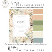 Romantische neutrale Vintage Hydrangeas-Hochzeit Einladung