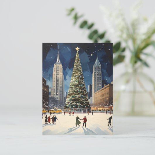 Romantische New York Winter Ice Skaten Travel Postkarte (Stehend Vorderseite)