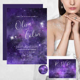 Romantische Night Sky Starlight Lila Hochzeit Einladung