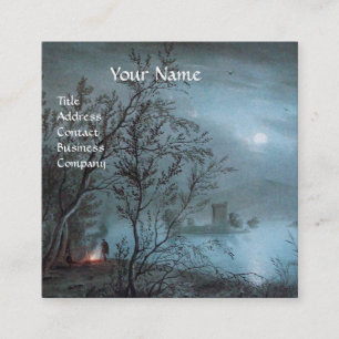 ROMANTISCHE NOKURNLANDSCHAFT IN BLAUEM Perlpapier Quadratische Visitenkarte