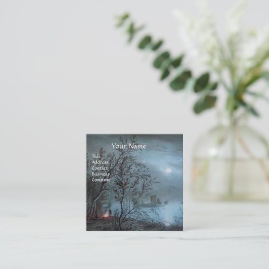 ROMANTISCHE NOKURNLANDSCHAFT IN BLAUEM Perlpapier Quadratische Visitenkarte (Stehend Vorderseite)