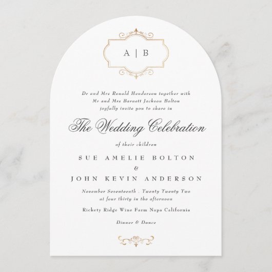 Romantische Oldtimer-Wappen-Monografie Einladung (Vorderseite)